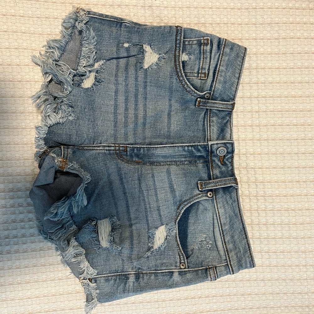 Eunina Blue Distressed Jean Shorts